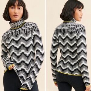 Anthropologie Maeve Ski Slope Turtleneck Sweater Black White Small